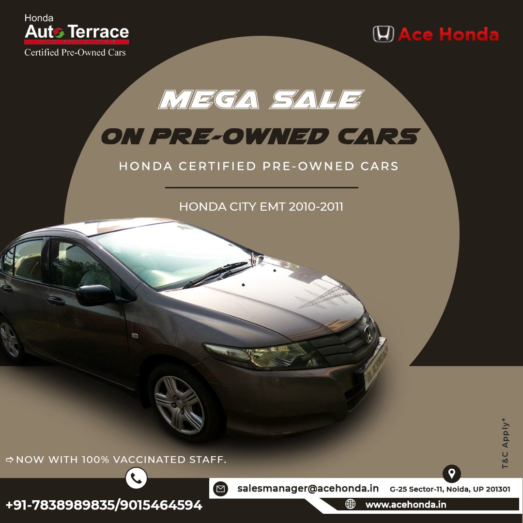 MEGA SALE!!

Get your hands on this Honda City EMT 2010-2011 model, now available at a favourable price.
We have multiple options in #CertifiedPreOwnedCars across brands.

Contact us for best deal -
+91-7838989835
+91-9015464594

#UsedCars #AceHonda #MegaSales #hondaowners