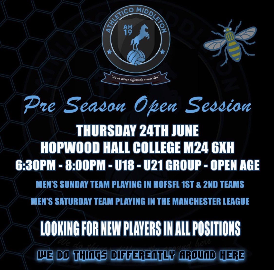 AthleticoMiddl1's tweet photo. Tonights the Night the Open Age Men’s Team Return 😅
⭐️ Open Sessions ⭐️
   ⏰ 7.30 - 8.30 ⏰
      Time to ReBuild https://t.co/LEKfeqwMCA