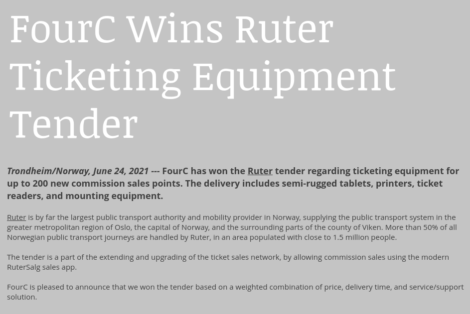 FourC_AS's tweet photo. We have signed a contract with @Ruter ! As an SME, we are very grateful to @Ruter for giving SMEs a chance with a fair tender process! 😀
https://t.co/ZsBKM4jfy6
#innovation #mobility #transport #ticketing #SME https://t.co/mAmaCIPwYJ