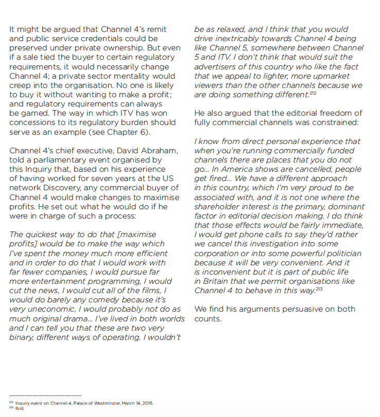 TVinquiry's tweet photo. This is the 5th (or is it the 6th) attempt to sell off #Channel4 We dealt with the threat of privatisation in our 2016 report &amp; some of the same figures are still involved https://t.co/NnghHGhKrg https://t.co/LNug6aCyWv