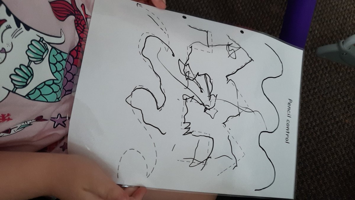 Sarahmc38882248's tweet photo. Tia been doing some learning at home this morning trying to follow the lines &amp; looking at where eyes nose mouth and ears go  @NursHolyFamily https://t.co/UFaLlxbDAD