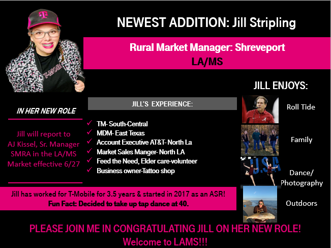 akisselv's tweet photo. Please join me in congratulating and welcoming the newest Rockstar to the LA/MS leadership team...@JillStripling!!!  I am so excited to have Jill on our Rural Market Manager team!!  Congrats again Jill!!
@jstn692 @JohnStevens_ @richgarwood https://t.co/lj9PDrmKUC