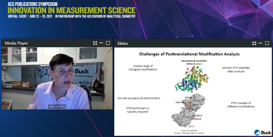 JProteomeRes's tweet image. Inline with the #PTMs theme of the #MeasurementScience Symposium session, @birgits61642917 shares her lab&apos;s work on utilizing data-independent acquisition methods to understand PTMs in aging and disease.