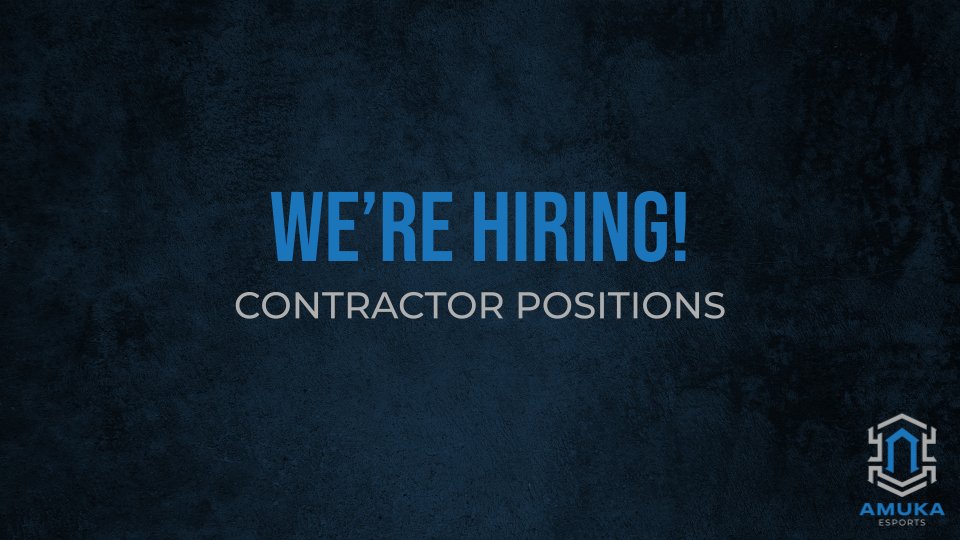 🚨 We're Hiring! 🚨 Join the Amuka Esports family and start turning your passions into a career! We have over 15 different contractor positions available! Check out our hiring form to apply: bit.ly/3A53k3g