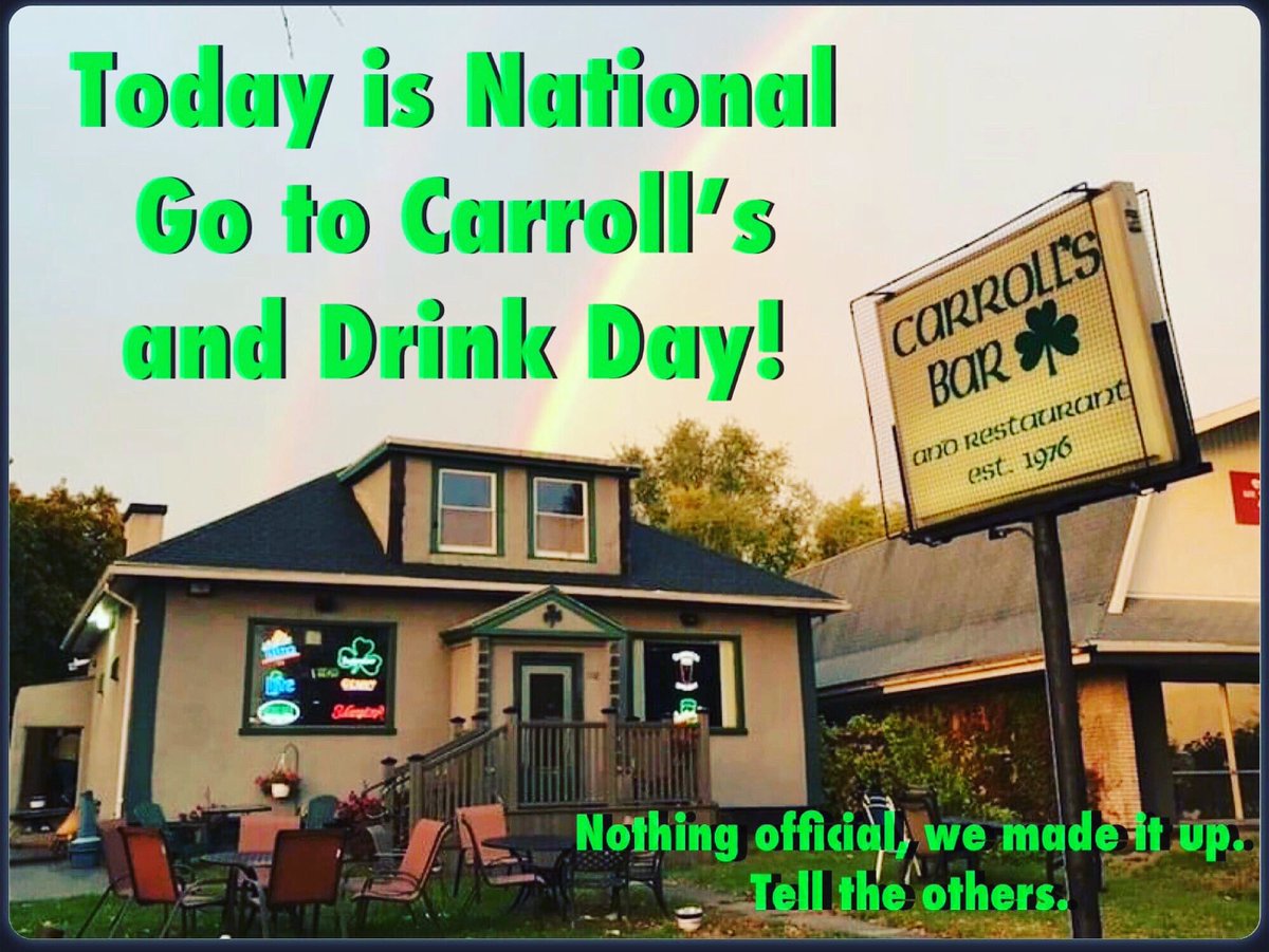 jocarrollsbar's tweet photo. It’s #NationalWorkFromHome Day😆. ….Like we haven’t been “celebrating” the past 15 months 😜
Here’s what we’re thinking: National Go to Carroll’s & Drink Day! (Dinner too 😊)
#meetmeatcarrolls☘️ #localROCS #northwintonvillage #guinnesstime #shallwepaddy #jameson #irishpub https://t.co/28xmAlV5VJ