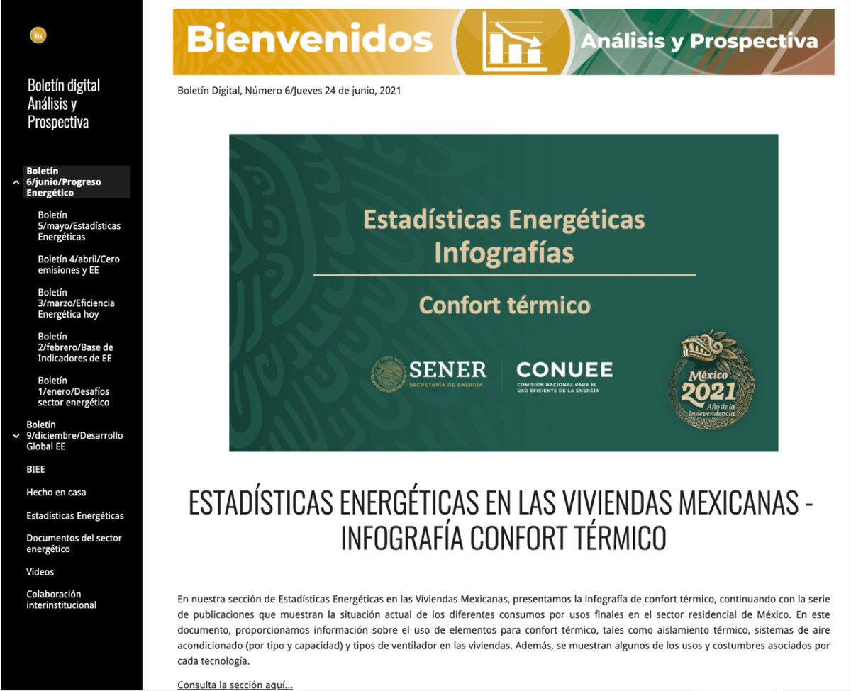 ⚠️¡Ya está disponible el #BoletínDigital 6 #AnálisisyProspectiva!

Encontrarás la infografía de #ConfortTérmico e información sobre infraestructura limpia y el potencial de las intervenciones conductuales para optimizar el uso de la energía en el hogar. 
▶️bit.ly/3gN6sZU