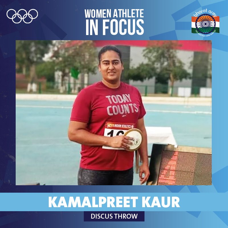 thebharatarmy's tweet photo. 🇮🇳 #WomenAthleteInFocus : #KamalpreetKaur has grabbed all the headlines of late, having bettered her own national record with a record of 66.59 m in Womens Discus Throw recently!
🤩 We wish her all the best for #Tokyo2020
📸 AFI • #womensdiscus #olympics #BharatArmy https://t.co/EGQzspIi9W