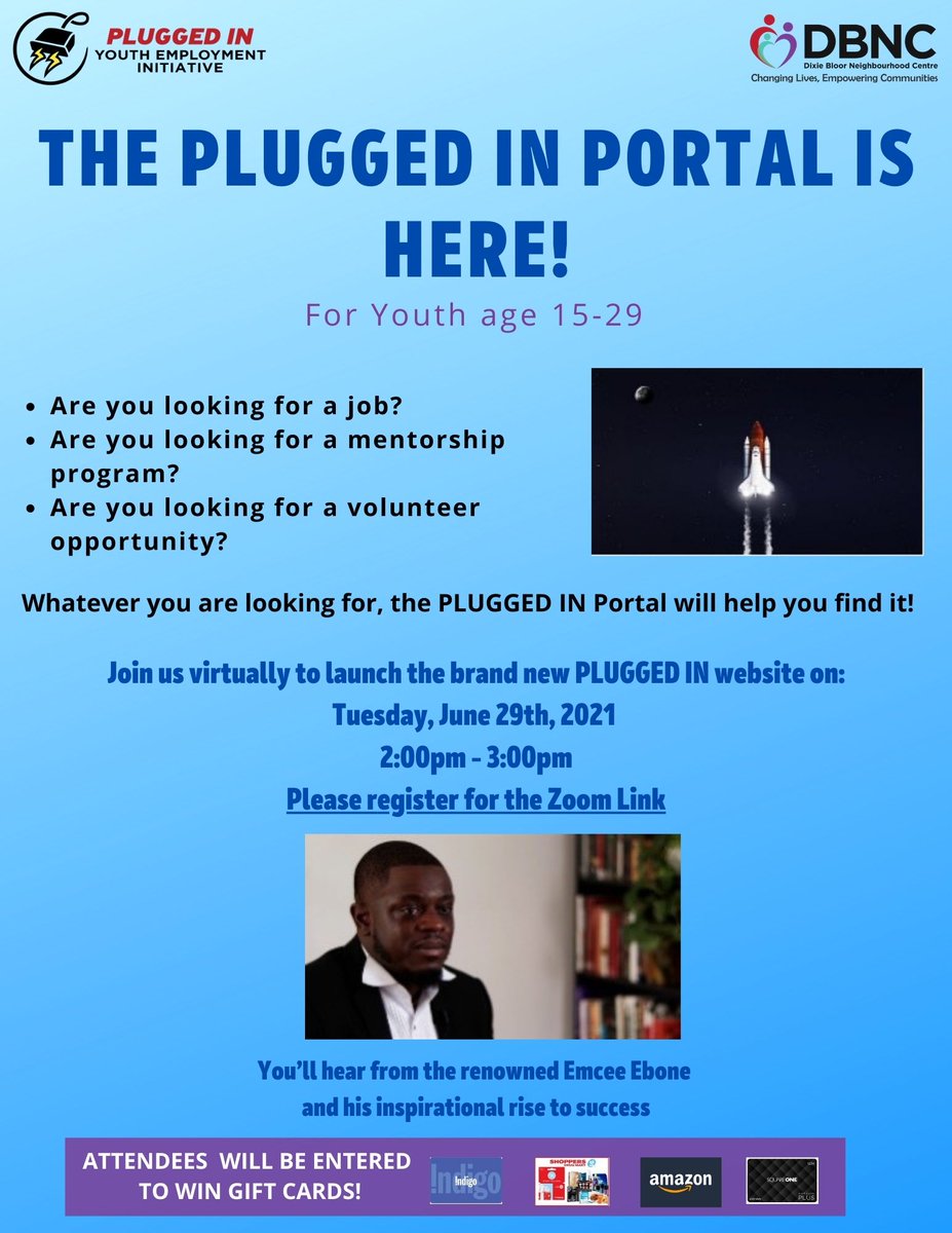 pluggedindbnc's tweet photo. Join us virtually on Tuesday, June 29th from 2pm to 3pm for our PluggedIn Portal launch! If you're looking for a job, mentorship program, or volunteer opportunity, we can help you find it. Click here to register: https://t.co/u4zfWyZQk5 #MyDBNC #PluggedIn #YouthJobs #YouthPortal https://t.co/G4RdJUbWWR