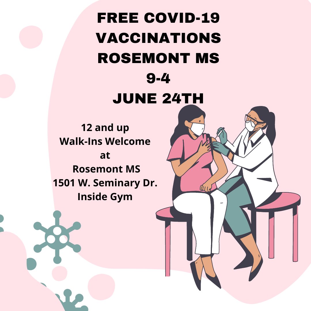 Free COVID-19 Vacinations
12 and up
June 24th - 9-4