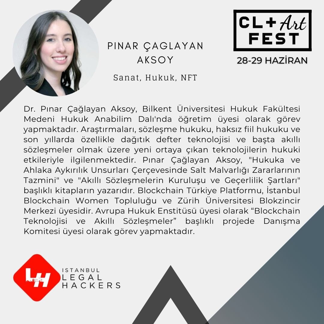 ISTLegalHackers's tweet image. CL+Art Fest’in değerli konuklarından Pınar Çağlayan Aksoy’la tanışın!

28-29 Haziran’da online olarak gerçekleşecek etkinlikle alakalı ayrıntılı bilgi ve kayıt için: docs.google.com/forms/d/e/1FAI…