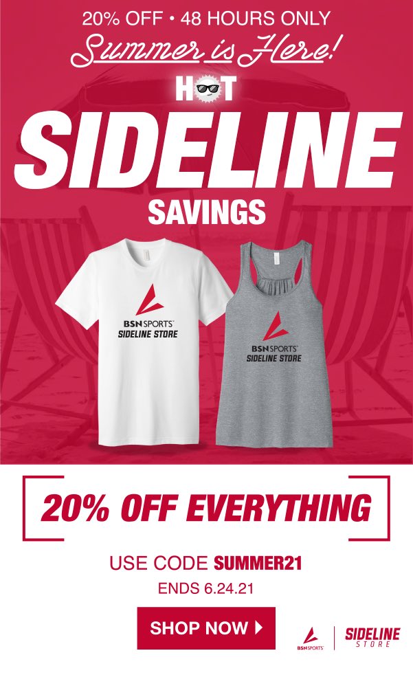 Sizzling Summer Savings on Sideline gear ☀️ Last day to save 20%

Shop now- sideline.bsnsports.com

#BSNSPORTS #SidelineStore