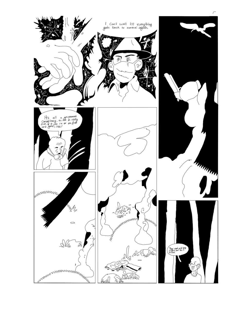 I have a new comic in the latest book, Horse Saison, from Phenicusa Press today! It is a story I wrote last may that responds, very blatantly, to the pandemic and gun violence of that time.