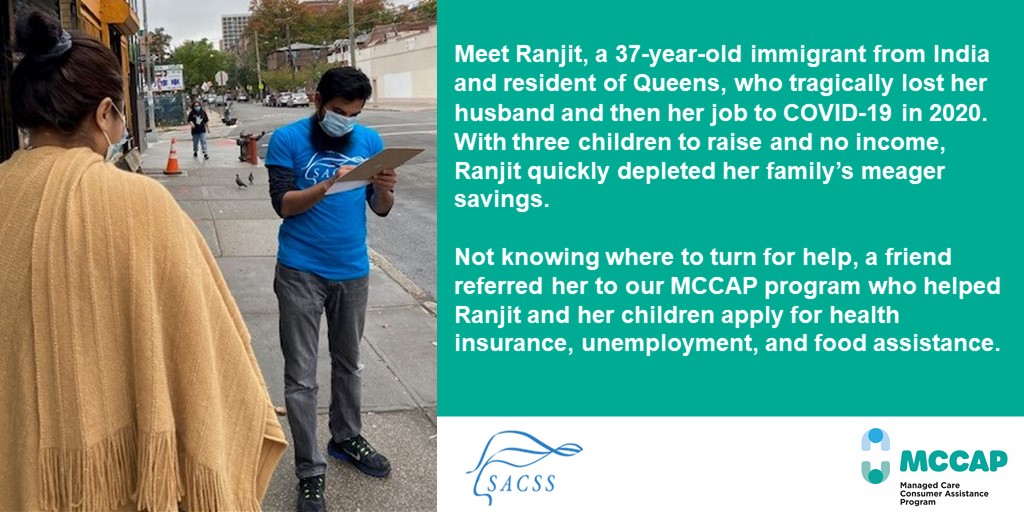 sacssny's tweet photo. As #MCCAP, @sacssny has been helping Queens residents like Ranjit, who have been hit hard by the pandemic, access affordable care and other services @AdrienneEAdams @Dromm25 @NYCSpeakerCoJo please fight for $750K in funding for #MCCAP so we can help more people like her in FY22. https://t.co/rVK61MuqdT