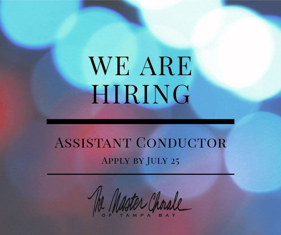We're hiring an Assistant Conductor! Applications are currently being considered until July 25 or until the position is filled. For more information, visit our website at masterchorale.com/employment.html