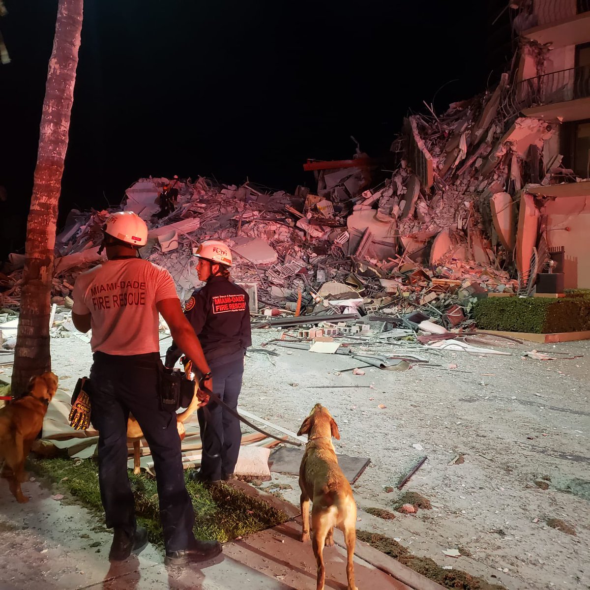 MiamiDadeFire's tweet photo. #MDFR began search &amp; rescue efforts. Firefighters rescued 35 occupants from inside the building. Out of the 35, 10 occupants were treated for injuries and two were transported to local-area hospitals. #SurfsideBuildingCollapse https://t.co/Q0M8DXbChz