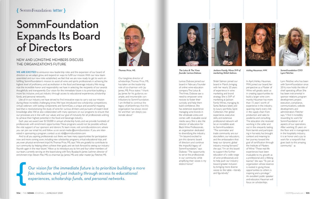“Our vision for the the immediate future is to prioritize building a more fair, inclusive, and just industry through access to educational experiences, scholarship funds, and personal networks.” Check out the June/July issue of The SOMM Journal @sommjournal to learn more!