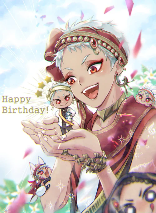 カリム君誕生日おめでと～🎉
「新しいオレ、よろしくな!」なカリム君です。
#カリム・アルアジーム誕生祭2021 
#歌え踊れカリム・アルアジーム誕生の宴2021 