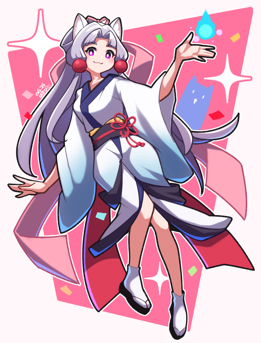 1girl animal ears japanese clothes kimono long hair solo :3  illustration images