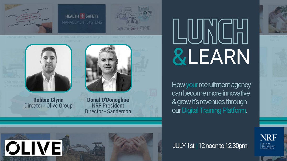 Business Leaders! Learn how your Agency can become more innovative &amp; grow revenues through our Digital Training Platform. Join us 01/07 for 'Lunch &amp; Learn' with Robbie Glynn &amp; <a href="/donalodonoghue_/">Donal O'Donoghue</a> Book at bit.ly/3cZFPyo
#educationonline #recruitment #nrfolive #nrf2021 #free