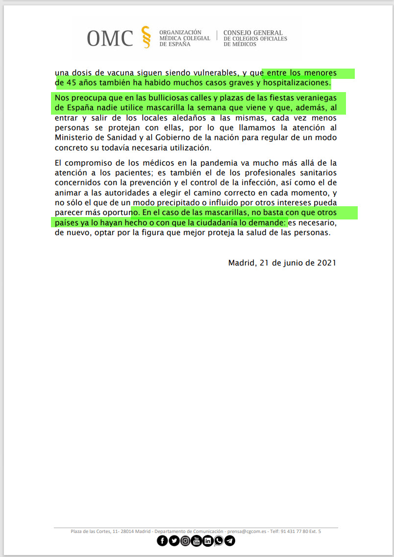 matthewbennett's tweet photo. Contundente comunicado de los Colegios de Médicos: no es el momento de dejar de usar las mascarillas en España.

- "amenazas reales como la emergencia de la variante delta"

- "los retrocesos en el Reino Unido e Israel deberían servirnos de aviso"

https://t.co/cr4oucoF9o https://t.co/PJGTbneOC5