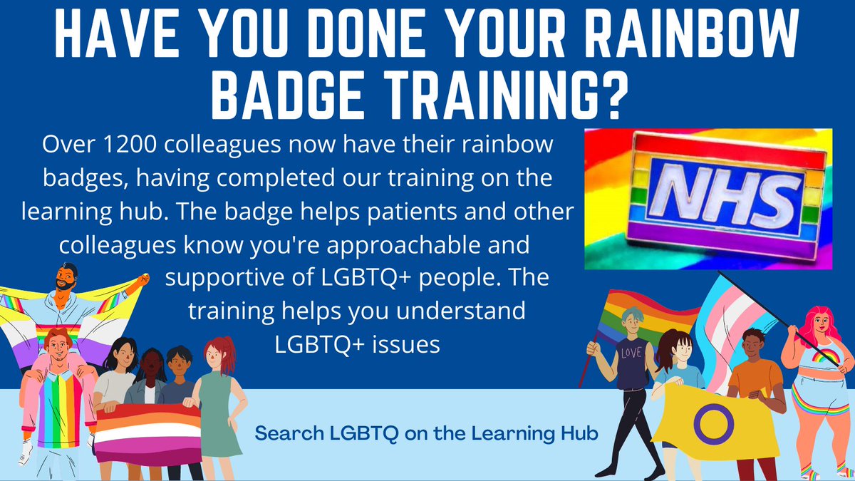 ElhtInclusion's tweet photo. Over 1200 trained staff! We're so proud of colleagues for making making LGBTQ+ Rainbow Badge training the most accessed non-mandatory ELHT eLearning course. Haven't done yours yet? Search LGBTQ+ on the Learning Hub or click here https://t.co/HBBmdMh4EW
#ELHTPride #NHSRainbowBadge https://t.co/pMUKgJIIul