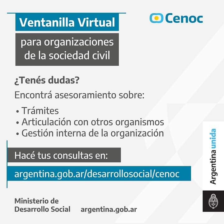 diegoasgarcia's tweet photo. #CENOC: Ventanilla virtual para organizaciones de la sociedad civil

Si necesitás asesoramiento y orientación para mantener al día la gestión interna y administración de tu organización, podés acceder a la ventanilla virtual en: https://t.co/PkEyI1rBXS #ReconstruccionArgentina https://t.co/7wrb2Lx8IY
