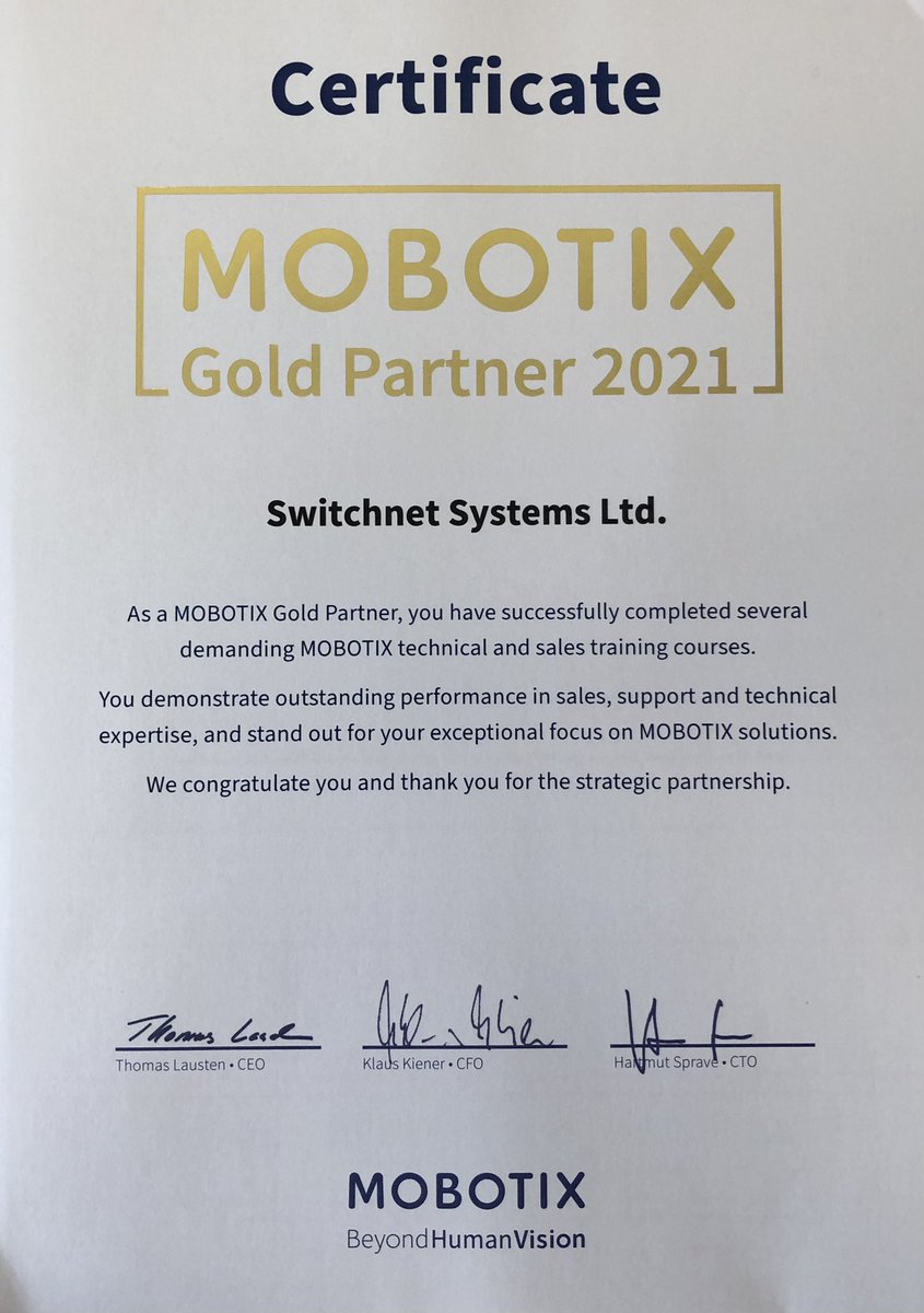 Really pleased to receive this and looking forward to continuing our long standing, successful working relationship with everybody MOBOTIX AG