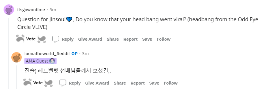 loonapress's tweet photo. [EN] 210624 #LOONA on AMA

"Question for Jinsoul💙, Do you know that your head bang went viral? (headbang from the Odd Eye Circle VLIVE)"

#Jinsoul: Hope Red Velvet sunbaenims saw it,,

@loonatheworld #이달의소녀 https://t.co/4JSlqq3h30