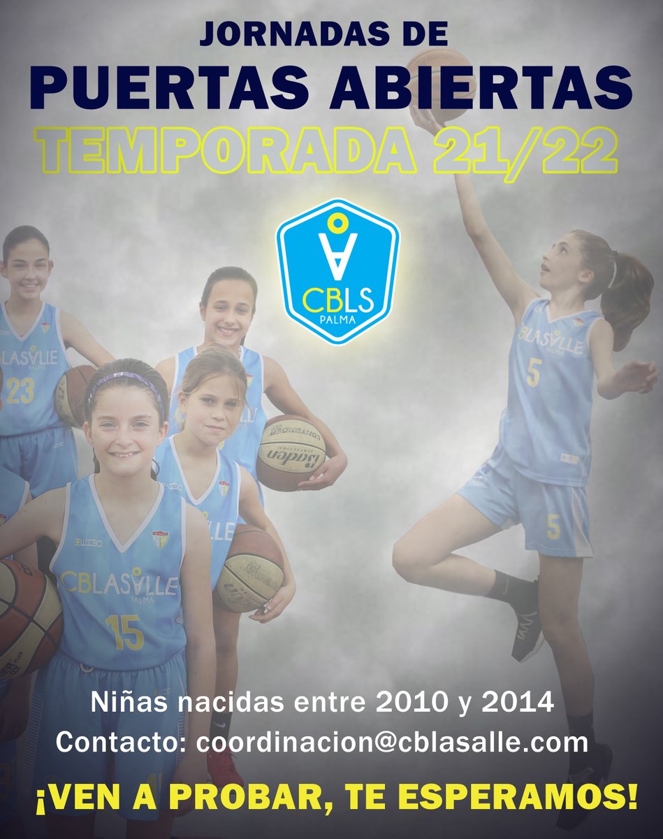 cblasalle's tweet photo. Abrimos nuestras puertas para que las niñas nacidas entre 2010 y 2014 que quieran formar parte de la Familia CBLS puedan venir a entrenar las próximas semanas.
Si estás interesada, ponte en contacto por mail con nuestros coordinadores. https://t.co/PpwWefl5dI