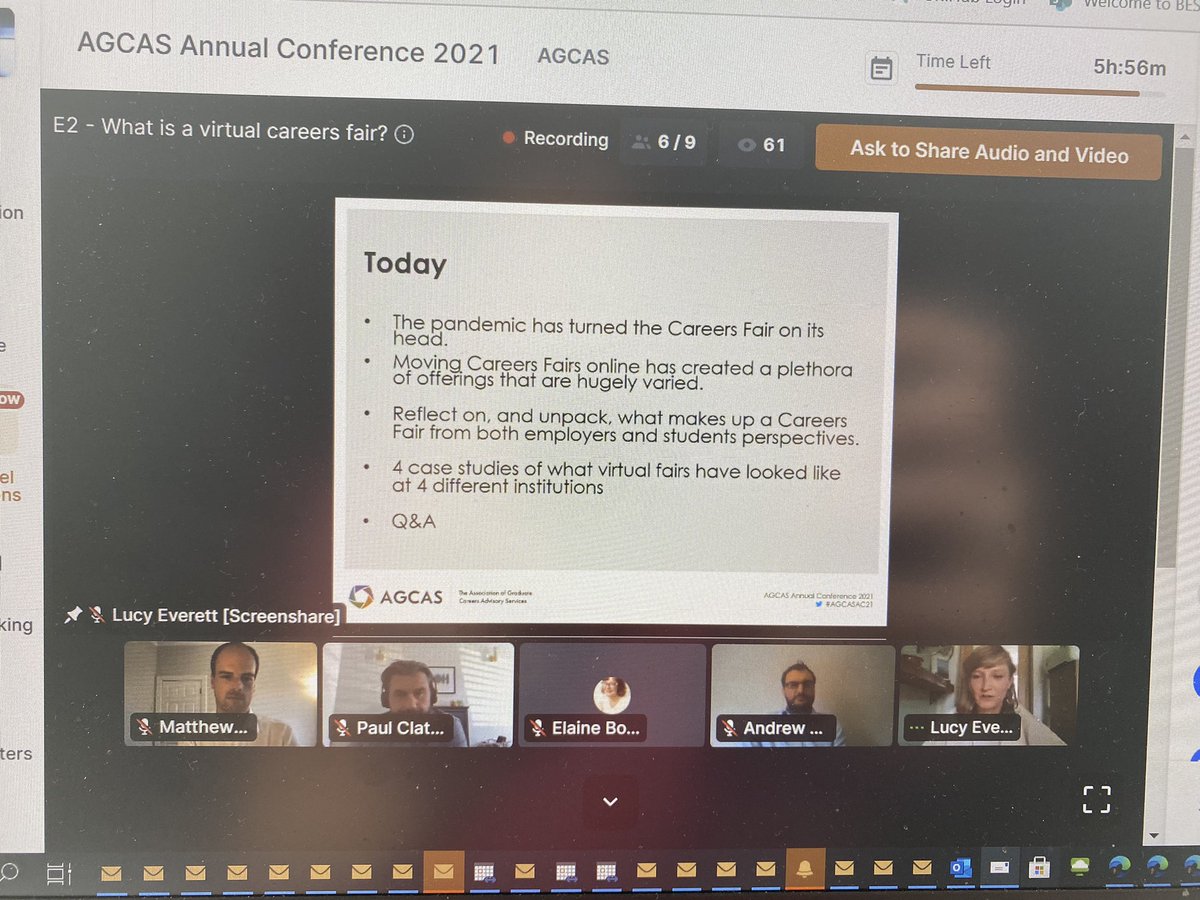nicholas_hague's tweet photo. Brilliant session on ‘what is a virtual careers fair’ - lots of interesting reflections, insight, sharing of lessons learned and key learnings. Many thanks to all the speakers including @luceeverett @MatthewHwrd #AGCASAC21 https://t.co/fIdLm9MNvX