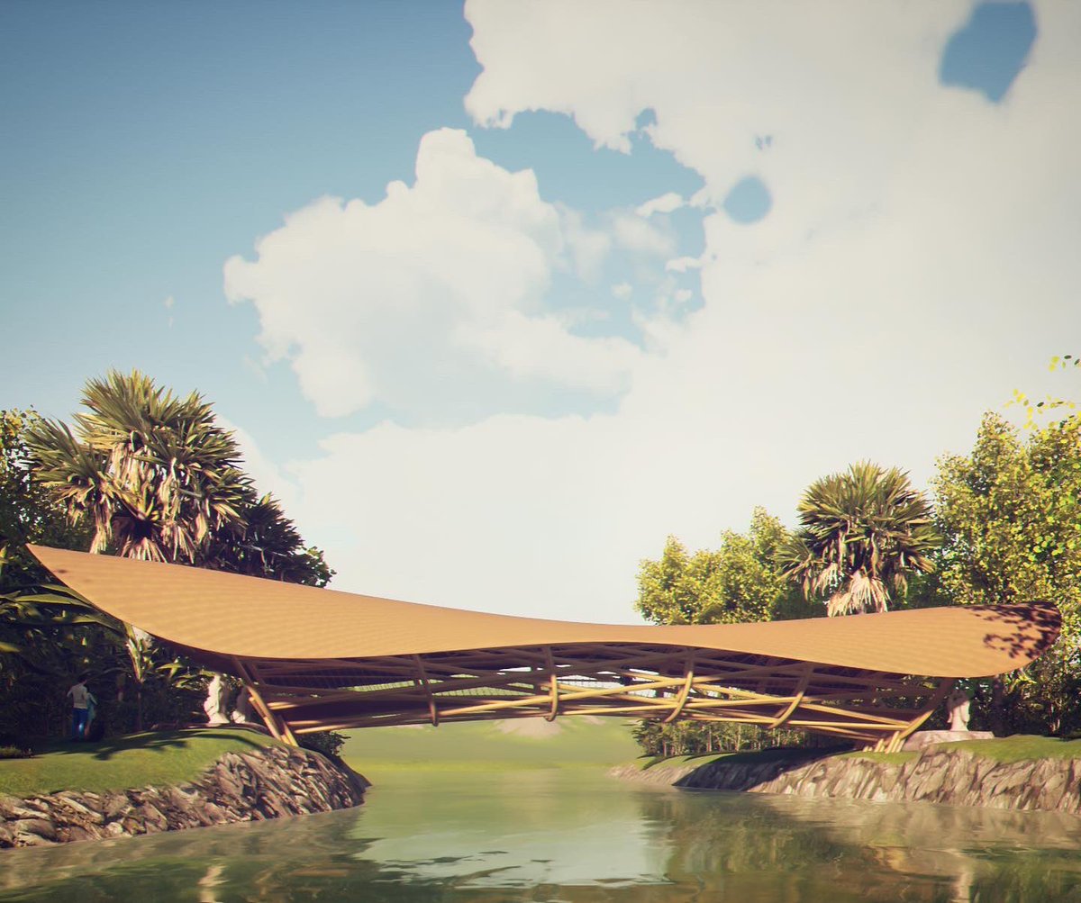 CristiandeSola's tweet photo. Bridge Fusion ⛩🎋 Fusion Bridge ⛩🎋. Is a new design created to unite an uninhabited island with its surroundings, generating the possibility of discovering a new place and enjoying it. #sketchingbamboo #bamboobridge #modelarchitecturebamboo #bambooproject #sketchinghut #bamboo https://t.co/iRSeeywfpt