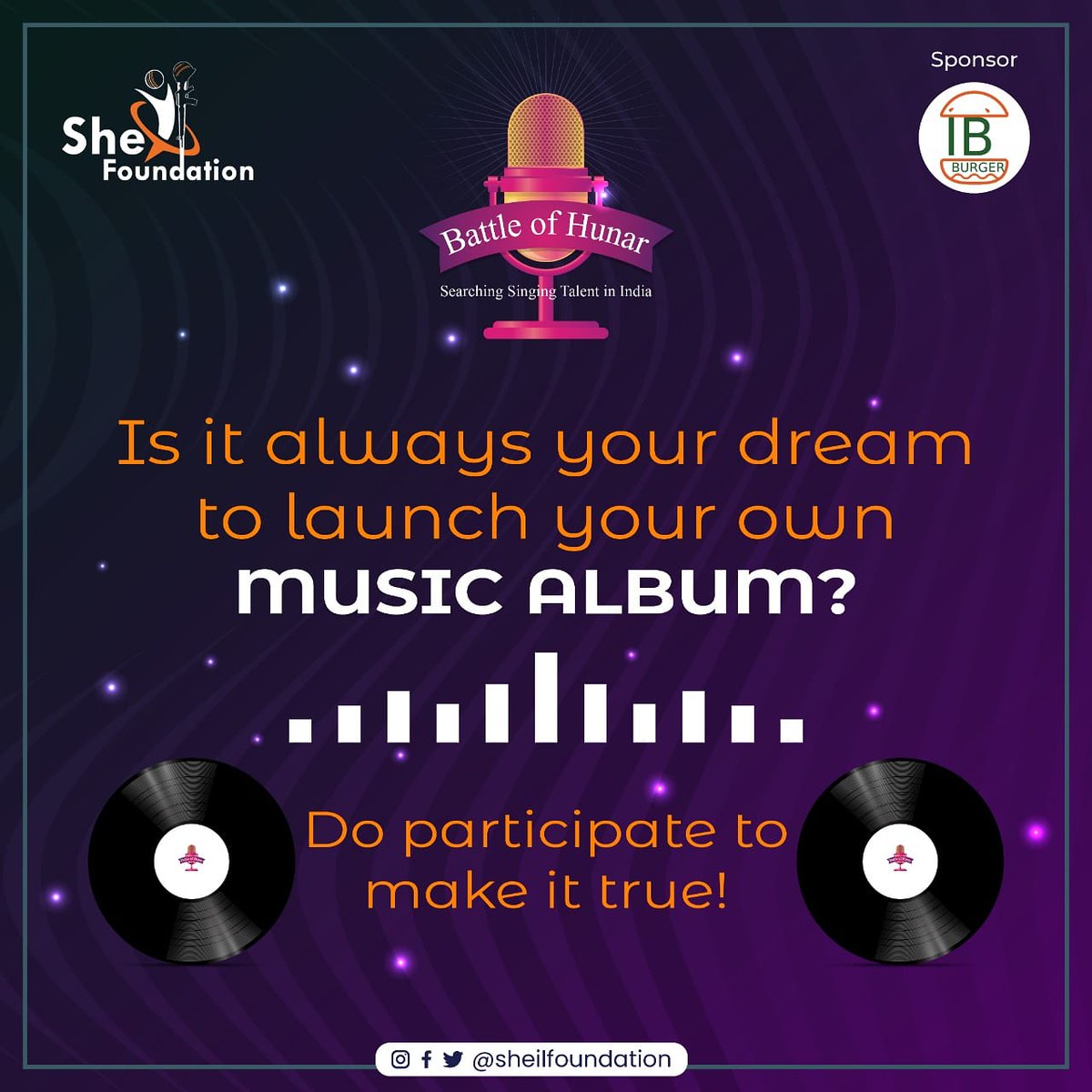 Sing, Record & Share. Discover Your Inner Talent. Its your time!

Do register!! 
Visit link for more information- sheilfoundation.com/battle-of-huna…
#SheilFoundation #SingingCompetition #BattleofHunar
#NGO #socialwork
#lockdown #lockdown2021
#Mumbai #Maharashtra #India
#MumbaiSingers