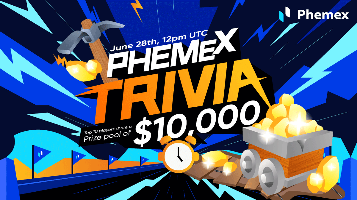 Phemex_official's tweet photo. Know much about #cryptomining? ⛏️  Test your knowledge on the next #PhemexTrivia!⏱️  Top 20 players get a portion of the $10k prize pool. 💸  If you aren't a top player, just answer 8 or more correctly for a $15 trading bonus! Join at https://t.co/6DnUzZCdHq! #bitcoin #wincrypto https://t.co/eSOzCPM4Ii