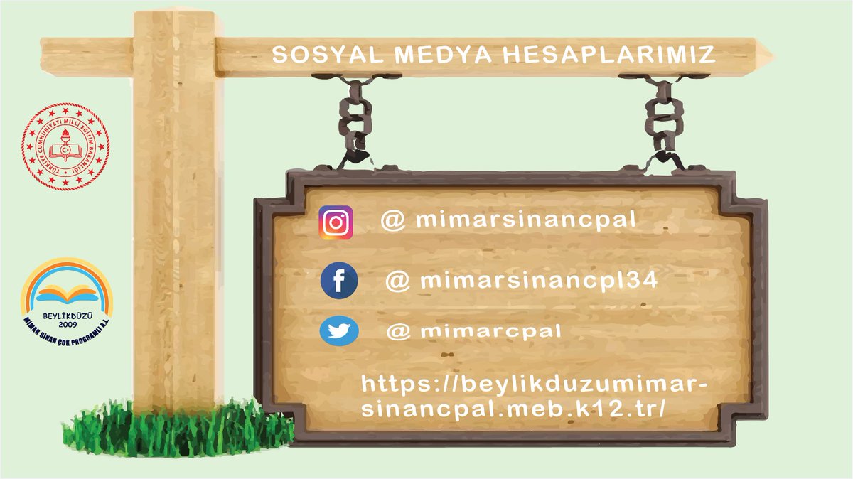 Veli ve öğrencilerimiz  okulumuzdaki duyuruları sosyal medya hesaplarımızdan takip edebilir.

İnstagram hesabımıza ulaşım için linkimiz : instagram.com/mimarsinancpal… .

Facebook hesabımıza ulaşım için linkimiz : facebook.com/mimarsinancpl3…
