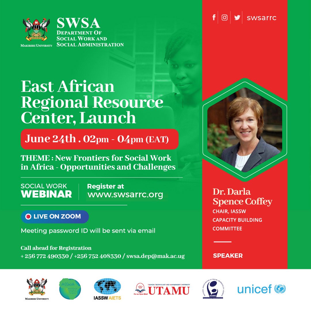 easwrcc's tweet image. Chair @IASSW_AIETS Capacity Building Committee Dr. Darla Spence Coffey extended congrats to @Makerere on gaining RRC status hosted at the Department Social Work Social Administration, #EASWRRC Virtual launch.

Watch from our website- swsarrc.org