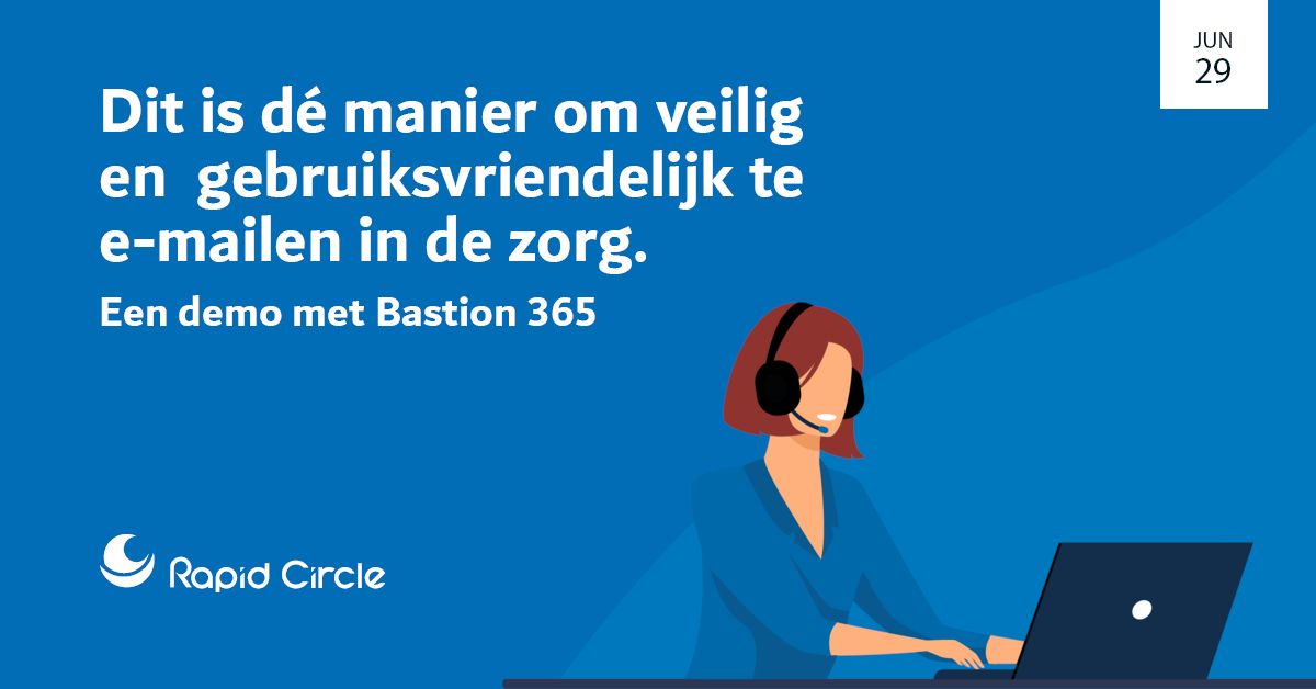 rapidcircle's tweet photo. Zorgspecialisten, opgelet! In dit #webinar legt Wim de Koning, CEO @fenestrae_news, uit hoe veilig mailen in de #zorg werkt met @bastion365_nl.
Nieuwsgierig hoe je dit binnen jouw organisatie kunt toepassen? Meld je dan aan! https://t.co/SSCbWFxRIQ
#Bastion365 #CloudWorkplace https://t.co/MNadnojqj5