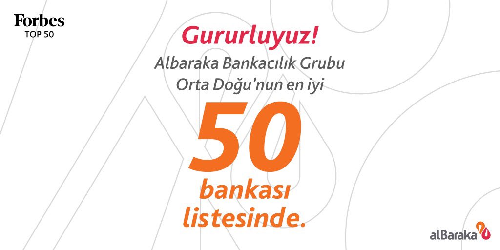 albarakacomtr's tweet photo. Orta Doğu’nun en güçlü bankaları arasında yerimizi aldık.

Albaraka Banking Group olarak, Ürdün, Tunus, Bahreyn, Mısır ve Lübnan dahil olmak üzere 17 ülkedeki 700’den fazla şubemizden gelen gücümüzle, Forbes’un düzenlediği Orta Doğu’nun en iyi 50 bankası listesine girdik. https://t.co/6UiZu1WFh8