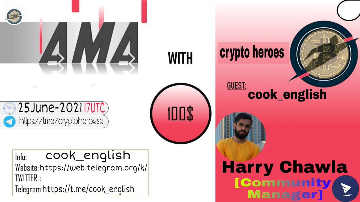 Crypto Ghosts (@crypto_ghosts1) on Twitter photo 🤍AMA Series with cook_english
🎁Prize: 100$ USDT
📆Date: june25 , 2021 17:00 UTC
🏨 Venue: t.me/cryptoheroese
Rules:
Follow
@Crypto_heroese
&
<a href="/cook_english/">Kathy Cook</a>
2. Like Retweet & Comment Your Questions (5 Questions Max) Tag 5 friends. t.me/cryptoheroese 🤍AMA Series with cook_english
🎁Prize: 100$ USDT
📆Date: june25 , 2021 17:00 UTC
🏨 Venue: t.me/cryptoheroese
Rules:
Follow
@Crypto_heroese
&
<a href="/cook_english/">Kathy Cook</a>
2. Like Retweet & Comment Your Questions (5 Questions Max) Tag 5 friends. t.me/cryptoheroese