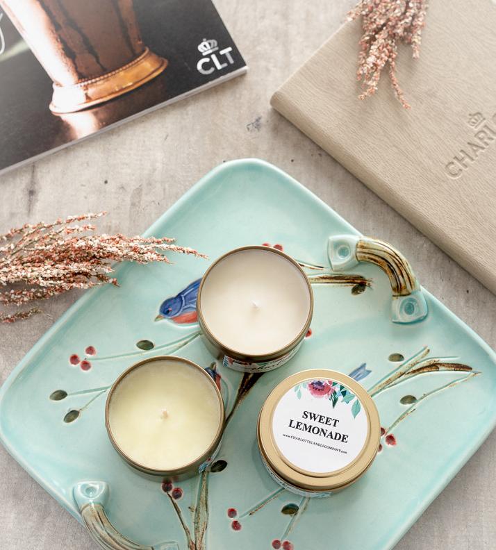 Refreshing scents and elegant décor. Add a touch of Charlotte to your home, shop #WelcomeCLT during our new hours Thursday – Saturday 11 am – 2 pm.  (Candles by: <a href="/charlottecandle/">Charlotte Candle Company</a>; Tray by #BluegillPottery ) #shopCLT #CLT #charlottesgotalot