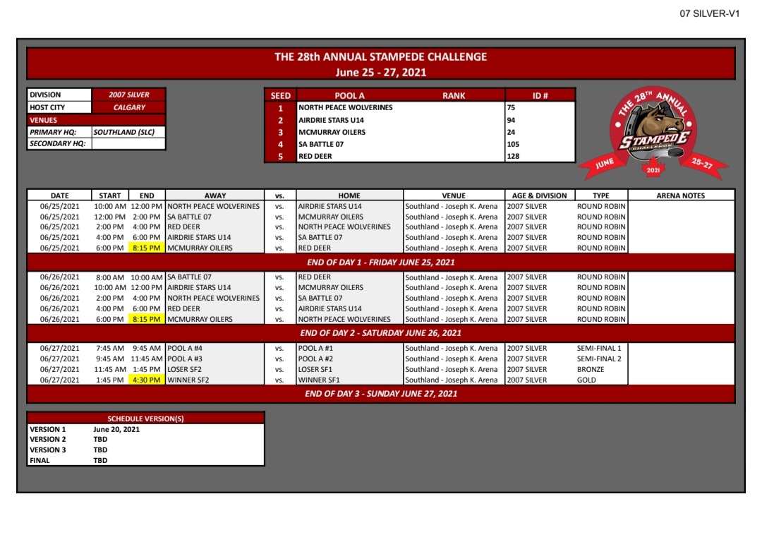 Stars U14s are playing in the Stampede Challenge 07 Division this weekend!  All games will be live streamed in the their Facebook group! Go Stars Go! <a href="/StarsHockeyAca1/">Stars Hockey Academy</a> #starshockey #stampedechallenge #lasttournamentbeforesummer