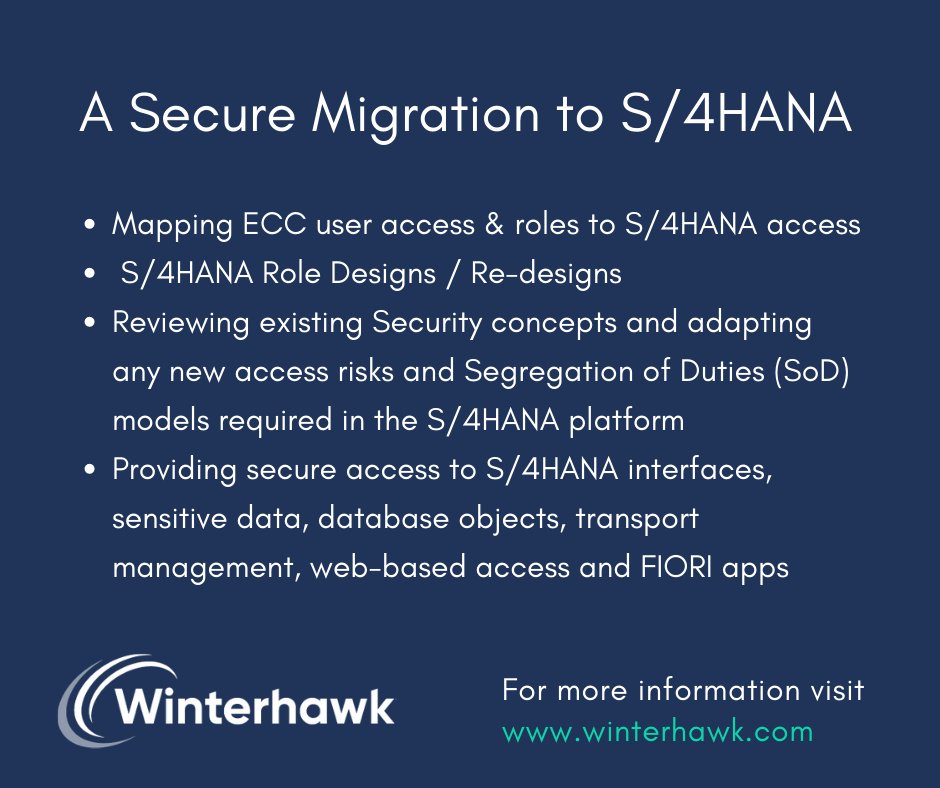 Our experts can help secure your transition from ECC to #SAP #s4hana - find out more: winterhawk.com/sap-security/