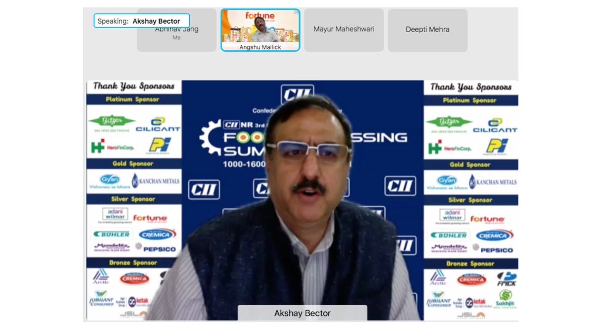 cii4nr's tweet photo. Need of hour is to work on opportunities in value addition by emphasizing value added food products and work in Agri allied sector which are yet to realise its full potential.~Akshay Bector, Chair, CII #FoodProcessingSummit 2021 &amp; CMD, @cremicafoods
#CII4NR https://t.co/cUW4PAnQNe