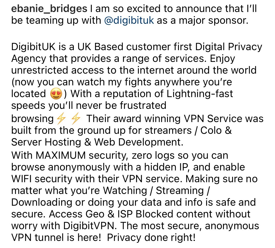 EbanieBridges's tweet photo. Very excited to announce @DigibitVPN jumping on board as Major Sponsors 🎉🙏🏼😍
Have a little read below and check out their website to see how they can benefit you! 💯💯
https://t.co/D2I8yNLyOG
#DigibitUK #DigibitVPN #BlondeBomber #Sponsors #TeamBridges https://t.co/IMqENvQ5iQ