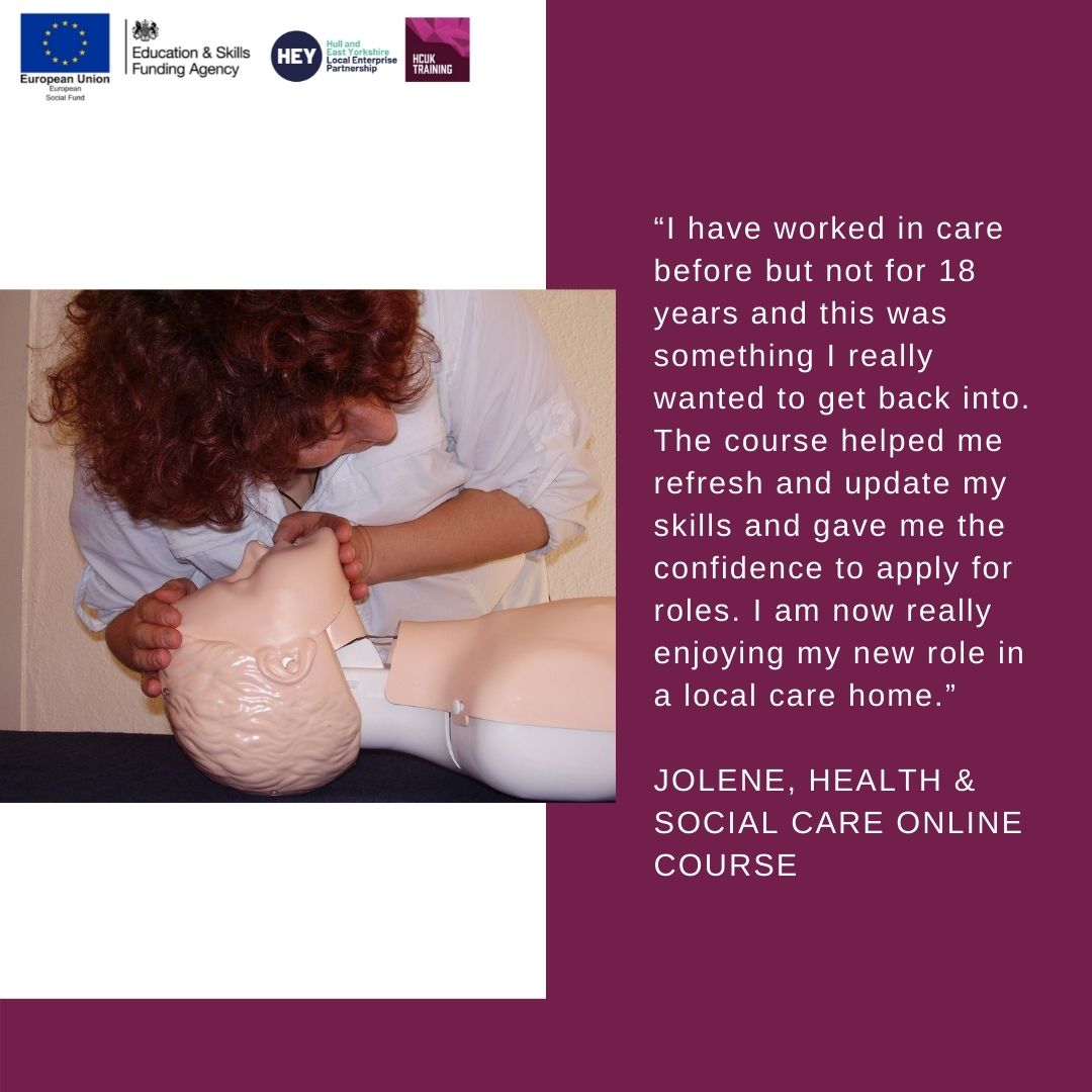 This is what Jolene one of our recent learners thought of her Health &amp; Social Care Academy course. #CareJobsHumber