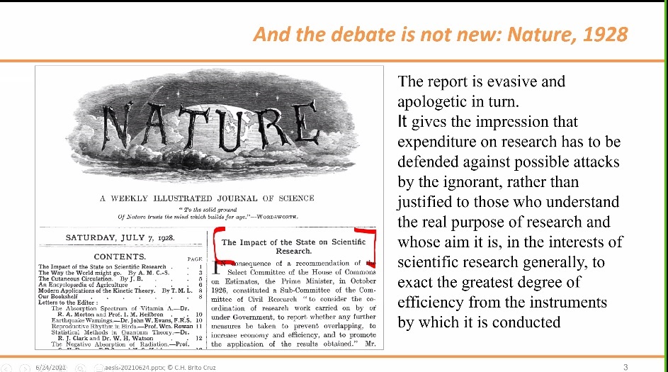 HeidiKnen's tweet image. Brito Cruz, from Elsevier showed some pictures demonstrating that the discussion about impact of science has been going for quite a while! #IOS2021 @KristerTalvinen @mspahkal
