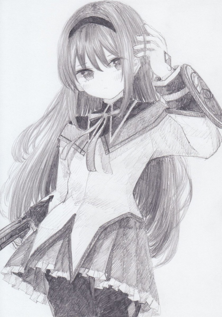 シャーペンで描きました 魔法少女まどか マギカから 暁美ほむらです 魔法少女 くろいうさぎのイラスト