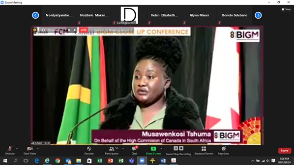#BIGM final closeout conference welcomes <a href="/Musatsh/">Wenkosi Tshuma</a> representing <a href="/CanHCZA/">Canada in ZA, LS, MG, MU, NA</a> message of support.