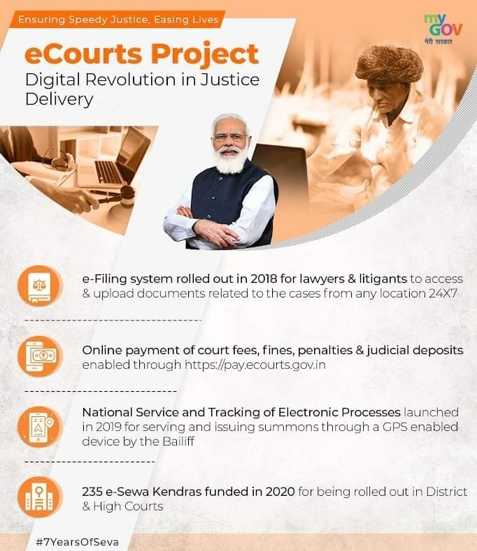 rsprasad's tweet photo. eCourts Project has revolutionized the justice delivery service digitally like e-Filing system has helped lawyers and litigants to access and upload documents related to cases from any location 24*7.
#7YearsOfSeva https://t.co/ri6vpCbNWt