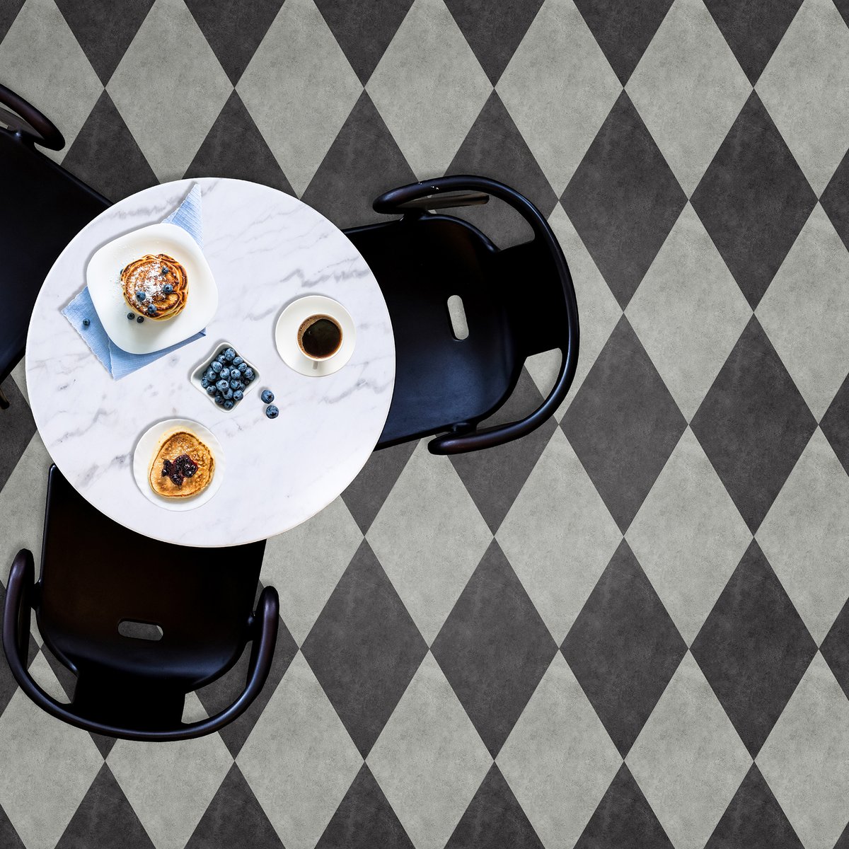 liveonlucida's tweet photo. Fact #1: blueberry pancakes taste better at a cafe

Fact #2: cafes look better with MosaiCore floors 

👉 Swipe to see another way to use the MosaiCore Rhombus tiles!

Which cafe floor do you prefer?

#liveonlucida #lucidasurfaces #settinglifesstage https://t.co/9ojcFzlxBo