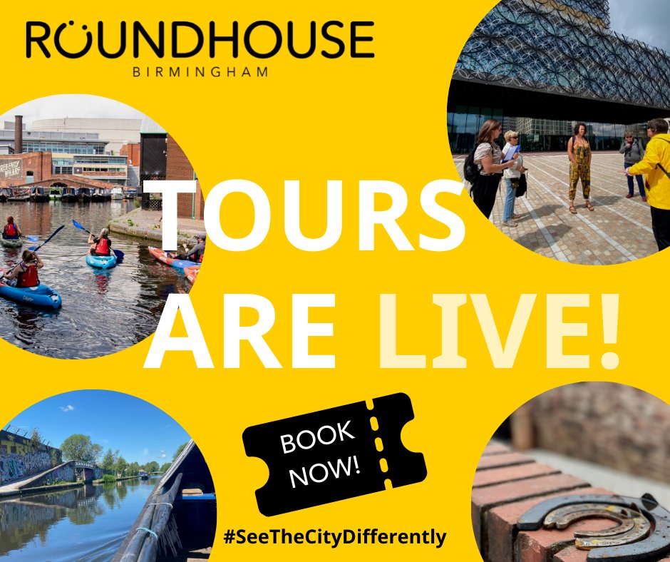 🎟️GOOD NEWS!🎟️ 

Bookings are now live for our summer tours! 

🐴 Introducing the Roundhouse 
🏙️ A City in One Square
🚣 Bustling Birmingham 
🚣 Green Escape

Book here: roundhousebirmingham.org.uk/whats-on/

#SeeTheCityDifferently